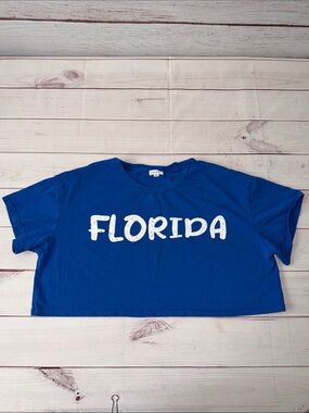 Le Lis Blue Crop Tee with White "FLORIDA" Script Size Medium